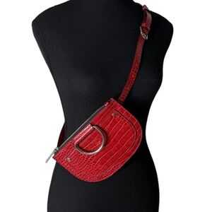 ZARA TRAFALUC Red Croc Embossed Hip Waist Fanny Pack Bag Crossbody Faux Leather